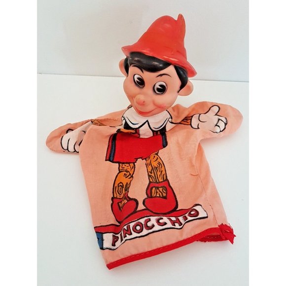 Vintage PINOCCHIO Rubber Face Hand Muppet Marked Gund Hong Kong Disney Character - Picture 1 of 13